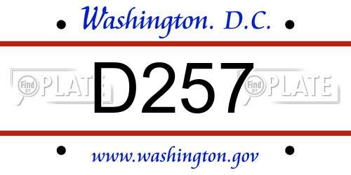 D257 District Of Columbia License Plate