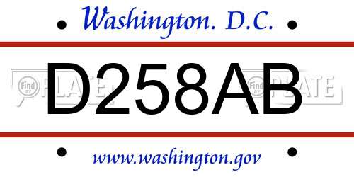 D258AB District Of Columbia License Plate