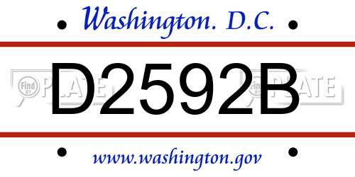 D2592B District Of Columbia License Plate