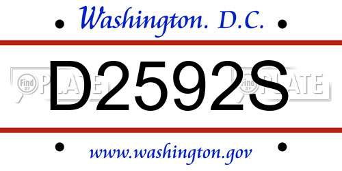 D2592S District Of Columbia License Plate