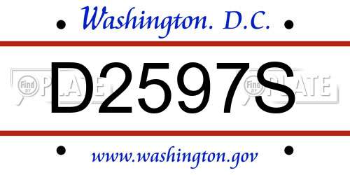 D2597S District Of Columbia License Plate