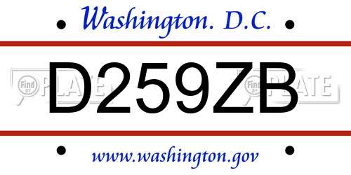 D259ZB District Of Columbia License Plate