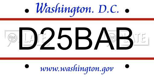 D25BAB District Of Columbia License Plate