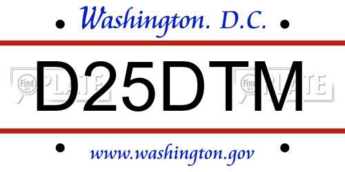 D25DTM District Of Columbia License Plate