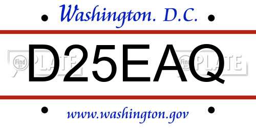 D25EAQ District Of Columbia License Plate