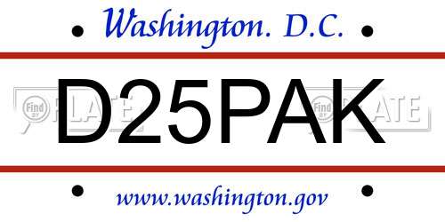D25PAK District Of Columbia License Plate