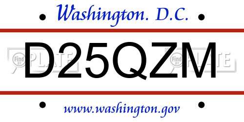 D25QZM District Of Columbia License Plate