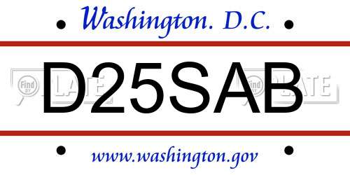D25SAB District Of Columbia License Plate