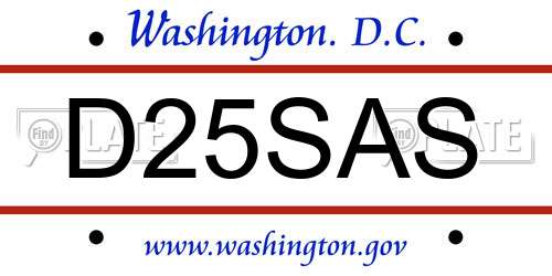 D25SAS District Of Columbia License Plate