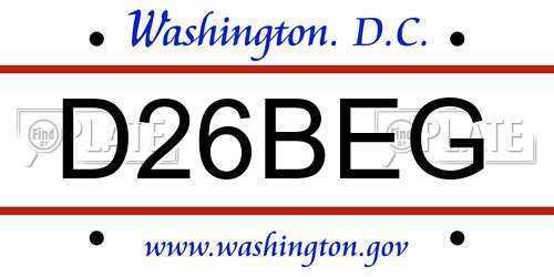 D26BEG District Of Columbia License Plate