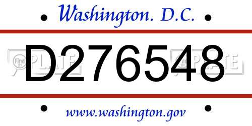 D276548 District Of Columbia License Plate