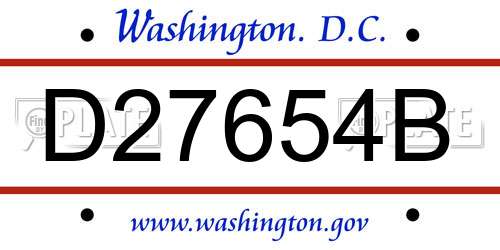 D27654B District Of Columbia License Plate
