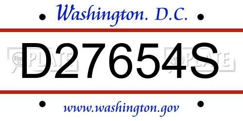 D27654S District Of Columbia License Plate