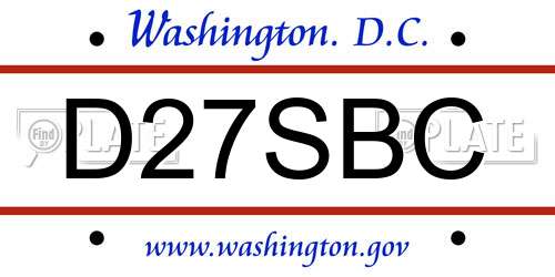 D27SBC District Of Columbia License Plate