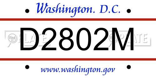 D2802M District Of Columbia License Plate