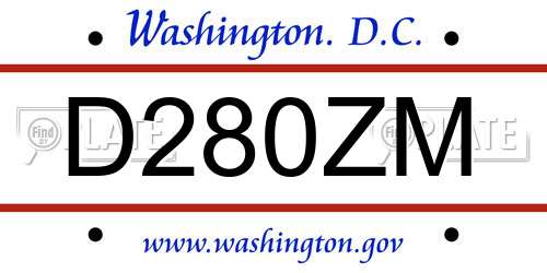 D280ZM District Of Columbia License Plate
