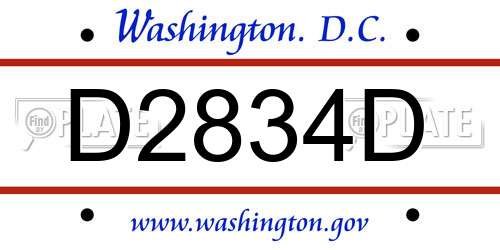 D2834D District Of Columbia License Plate