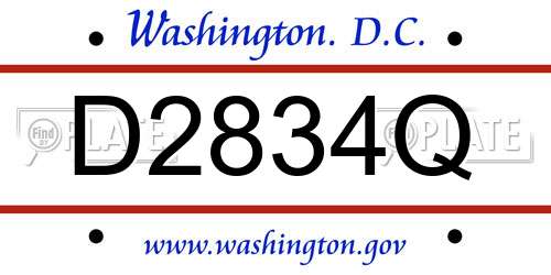 D2834Q District Of Columbia License Plate