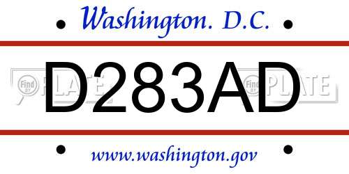 D283AD District Of Columbia License Plate