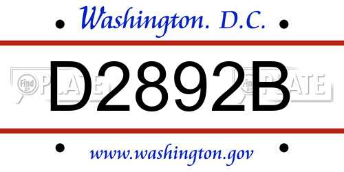 D2892B District Of Columbia License Plate
