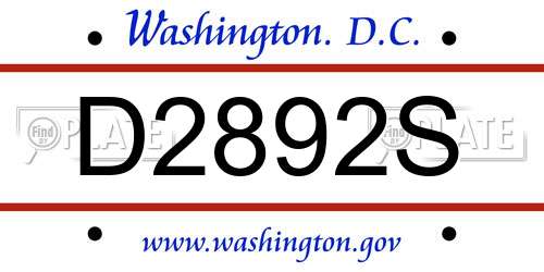 D2892S District Of Columbia License Plate