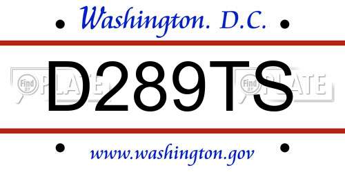 D289TS District Of Columbia License Plate