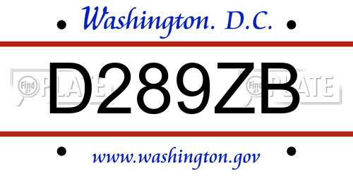D289ZB District Of Columbia License Plate
