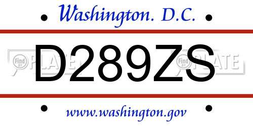 D289ZS District Of Columbia License Plate