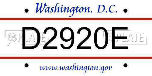 D2920E District Of Columbia License Plate