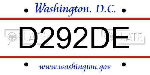 D292DE District Of Columbia License Plate