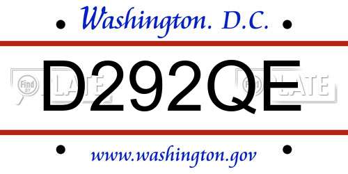 D292QE District Of Columbia License Plate