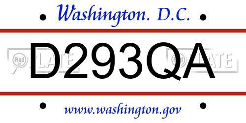 D293QA District Of Columbia License Plate