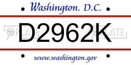 D2962K District Of Columbia License Plate