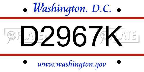 D2967K District Of Columbia License Plate