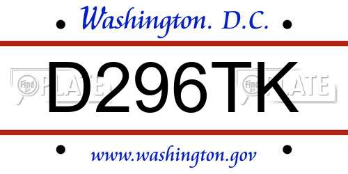 D296TK District Of Columbia License Plate