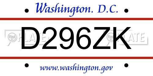 D296ZK District Of Columbia License Plate
