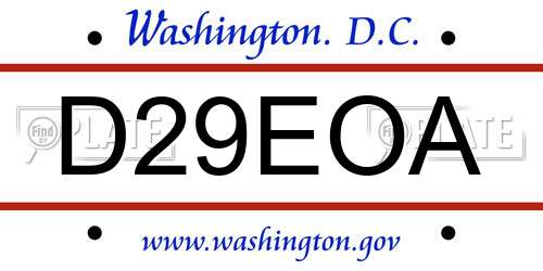 D29EOA District Of Columbia License Plate