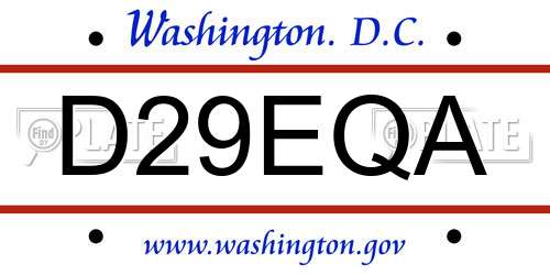 D29EQA District Of Columbia License Plate