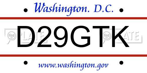 D29GTK District Of Columbia License Plate