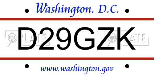 D29GZK District Of Columbia License Plate