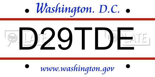 D29TDE District Of Columbia License Plate