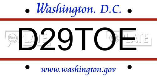 D29TOE District Of Columbia License Plate