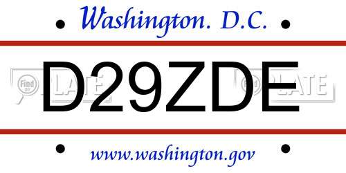 D29ZDE District Of Columbia License Plate