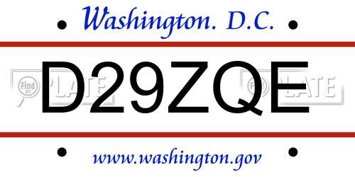 D29ZQE District Of Columbia License Plate