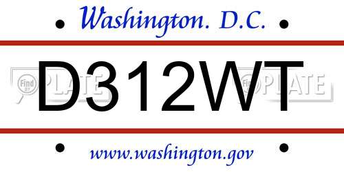 D312WT District Of Columbia License Plate