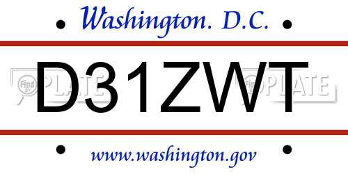 D31ZWT District Of Columbia License Plate