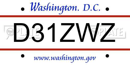 D31ZWZ District Of Columbia License Plate