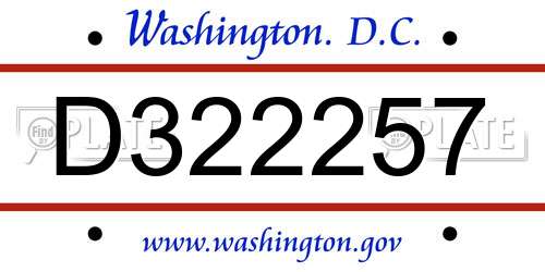 D322257 District Of Columbia License Plate