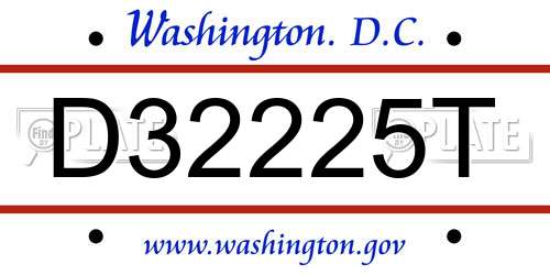 D32225T District Of Columbia License Plate