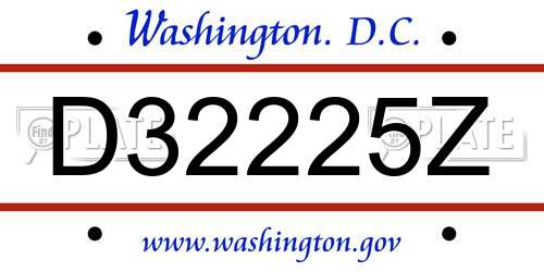 D32225Z District Of Columbia License Plate
